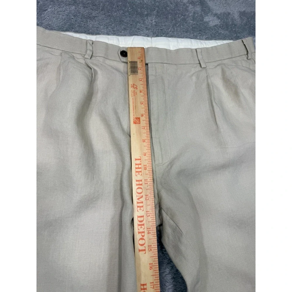 Brooks Brothers Pants Mens 41x30.5 Tan Beige Irish Linen Pleated Cuffed Slacks